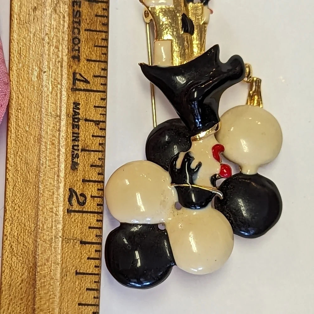 Clown Pin Balloons Enamel Brooch Gold tone black white red Vintage Circus Party